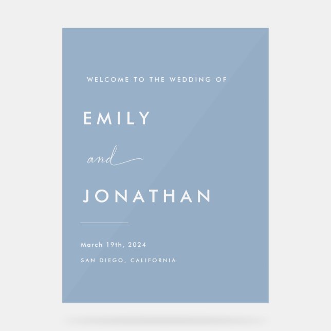 Elegant Dusty Blue Wedding Welcome  Acrylic Sign (Front)