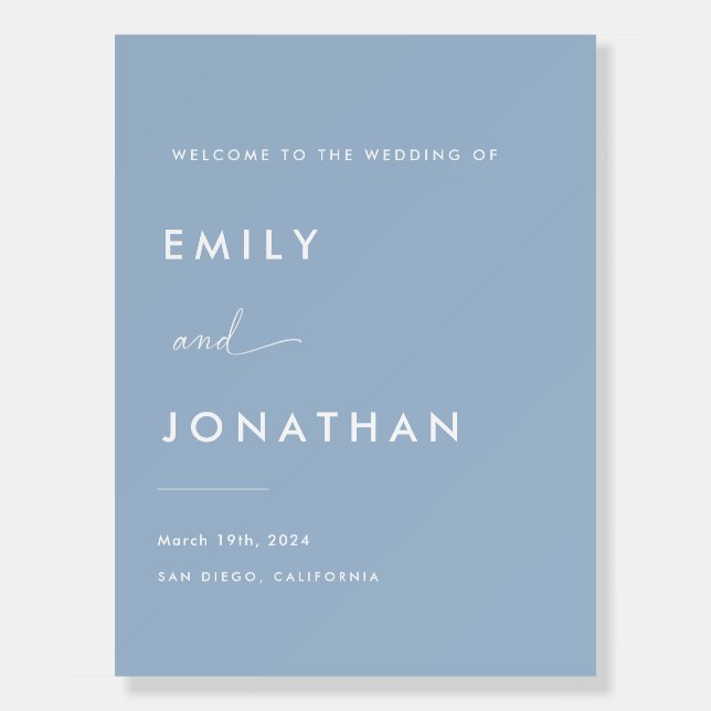 Elegant Dusty Blue Wedding Welcome  Foam Board (Front)
