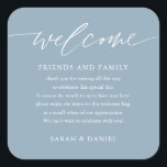 Elegant Dusty Blue Wedding Welcome Gift Bag Basket Square Sticker<br><div class="desc">Elegant Dusty Blue Wedding Welcome Gift Bag Basket Stickers</div>