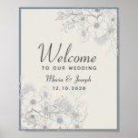 Elegant Dusty Blue Wedding Welcome Poster at Zazzle