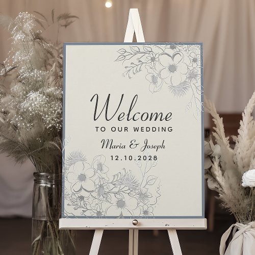 Elegant Dusty Blue Wedding Welcome Poster