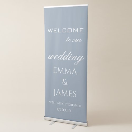 Elegant Dusty Blue Wedding Welcome  Retractable Banner