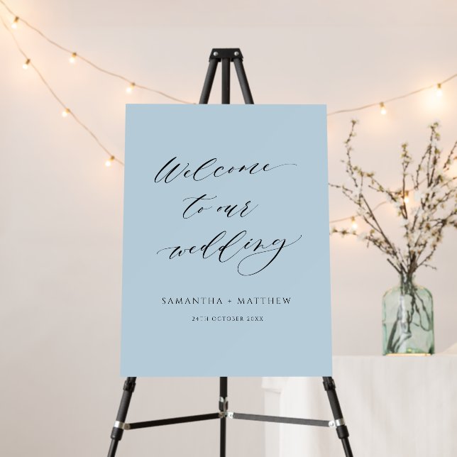 Elegant Dusty Blue Wedding Welcome Sign (In Situ (Stand))
