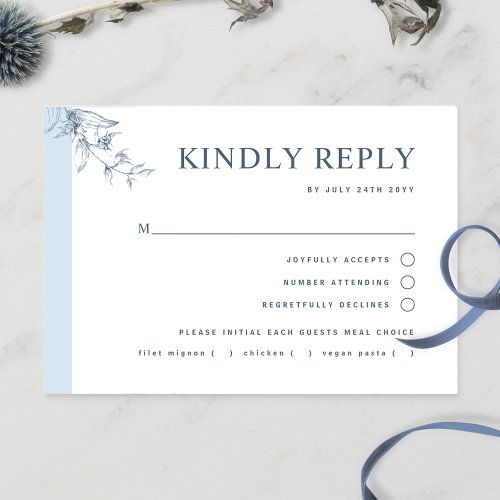 Elegant, Dusty Blue Wedding With/Without Meal RSV RSVP Card