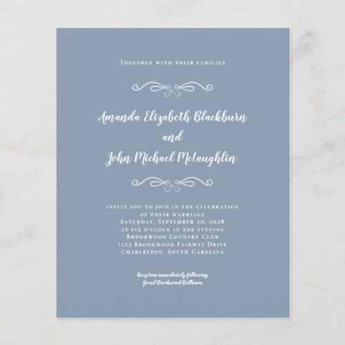 Elegant Dusty Blue White Budget Wedding Invitation