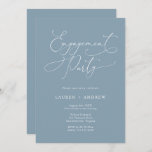 Elegant Dusty Blue &amp; White Engagement Party Invitation