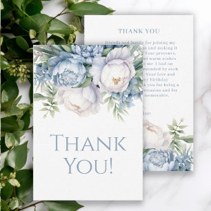Elegant Dusty Blue White Floral Birthday Thank You Card