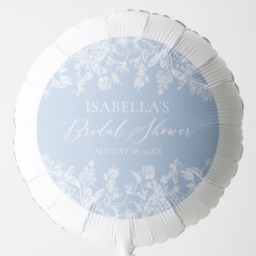 Elegant Dusty Blue White Floral Bridal Shower  Balloon