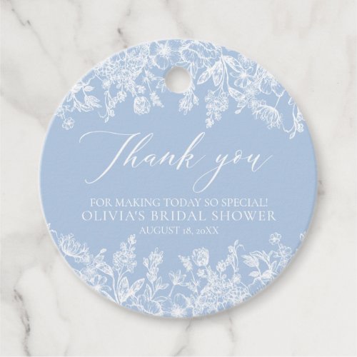 Elegant Dusty Blue White Floral Bridal Shower Favor Tags