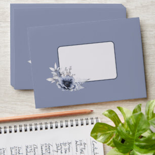 Elegant Dusty Blue White Floral Wedding Envelope