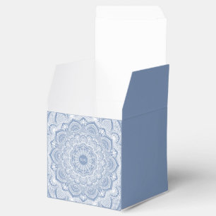 Elegant dusty blue white lace mandala classic favor boxes