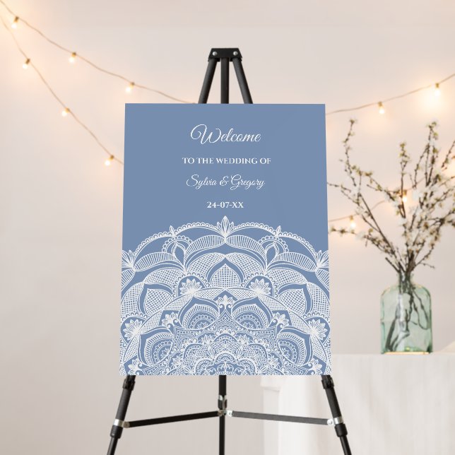 Elegant dusty blue white lace mandala classic foam board (In Situ (Stand))