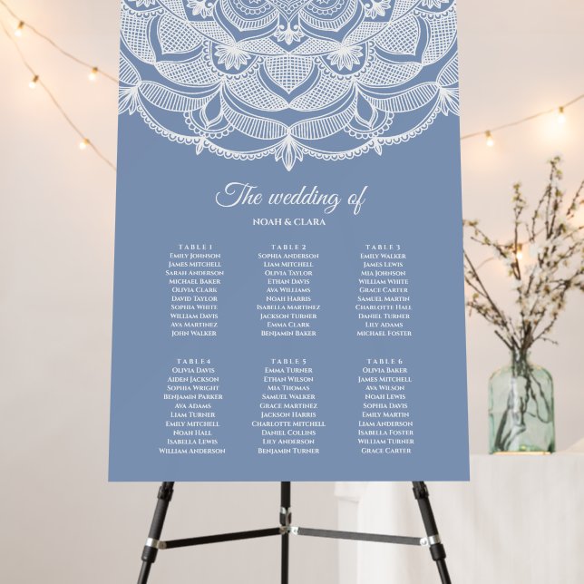 Elegant dusty blue white lace mandala classic foam board (In Situ (Stand))