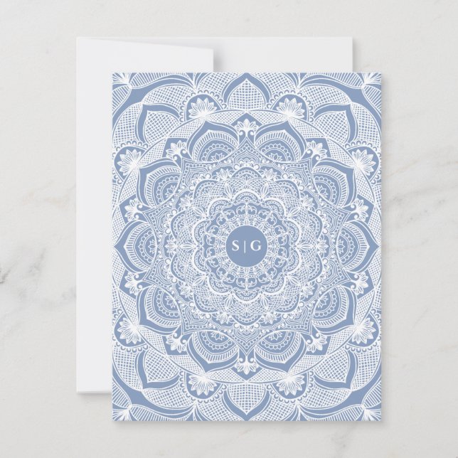 Elegant dusty blue white lace mandala classic invitation (Front)