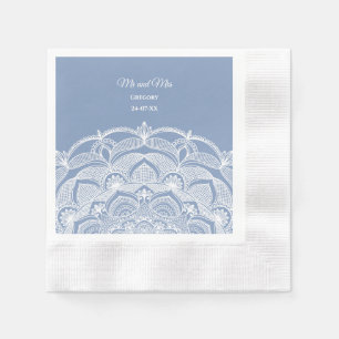 Elegant dusty blue white lace mandala classic napkins