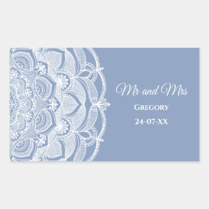 Elegant dusty blue white lace mandala classic rectangular sticker
