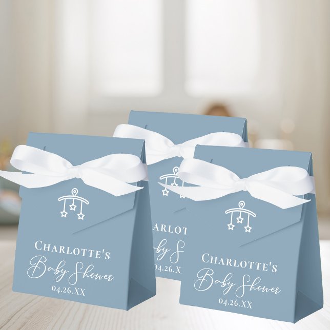 Elegant Dusty Blue White Minimalist Baby Shower Favor Boxes (Creator Uploaded)