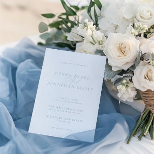 Elegant Dusty Blue & White Minimalist Wedding Invitation