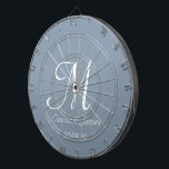 Elegant Dusty Blue White Monogram Initial Name  Dart Board<br><div class="desc">Elegant Dusty Blue and White Monogram Initial Name Custom Dart Board</div>