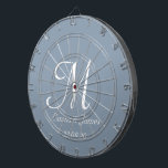 Elegant Dusty Blue White Monogram Initial Name  Dart Board<br><div class="desc">Elegant Dusty Blue and White Monogram Initial Name Custom Dart Board</div>