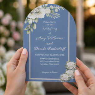 Elegant Dusty Blue White Roses Wedding  Acrylic Invitations