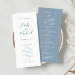 Elegant Dusty Blue & White Script Wedding Program<br><div class="desc">Our elegant slim wedding program card design is perfect for your minimalist wedding celebration. A beautiful dusty blue calligraphy script font paired with simple and clean text, sits on a white background to the front of the card. The tonal blue reverse has contrasting white text, creating an elevated look to...</div>
