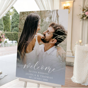 Elegant Dusty Blue White Script Wedding Sign