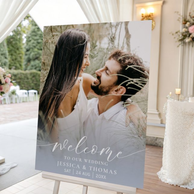 Elegant Dusty Blue White Script Wedding Sign (Creator Uploaded)