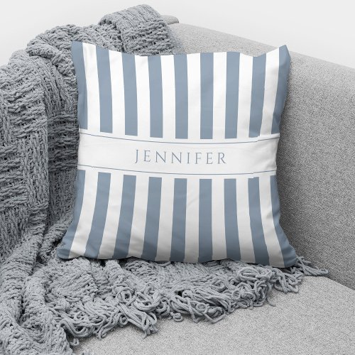 Elegant Dusty Blue  White Stripes Pattern Name  Throw Pillow