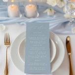 Elegant Dusty Blue & White Wedding Menu<br><div class="desc">Effortlessly elegant, this wedding menu brings a refined, airy feel to your celebration. Designed in soft dusty blue with minimalist serif typography, it’s perfect for beachside ceremonies, garden receptions, or any event with a relaxed, sophisticated aesthetic. Personalize this editable menu by clicking «Details». To move text or change font, size,...</div>