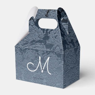 Elegant Dusty Blue White Wedding Monogram Favor Boxes