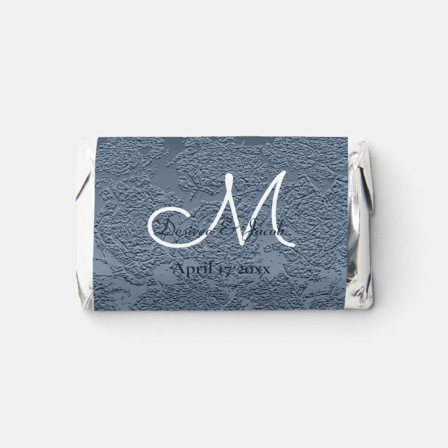 Elegant Dusty Blue White Wedding Monogram Hershey's Miniatures (Front)