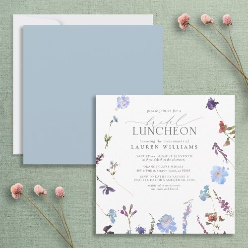 Elegant Dusty Blue Wildflower Bridal Luncheon Invitation