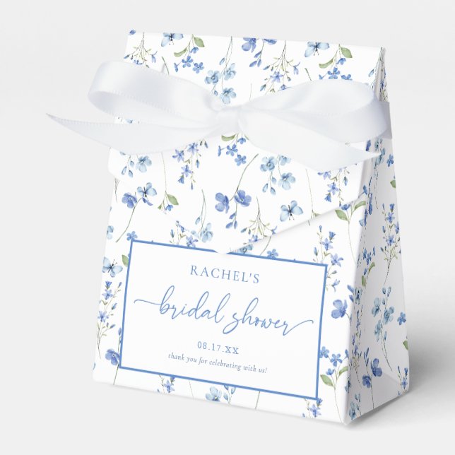 Elegant Dusty Blue Wildflower Bridal Shower Favor Boxes (Front Side)