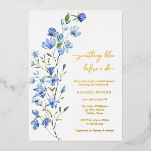 Elegant Dusty Blue Wildflower Bridal Shower Foil Invitation