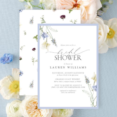 Elegant Dusty Blue Wildflower Bridal Shower Invitation