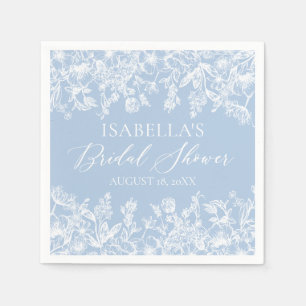 Elegant Dusty Blue Wildflower Bridal Shower Napkins