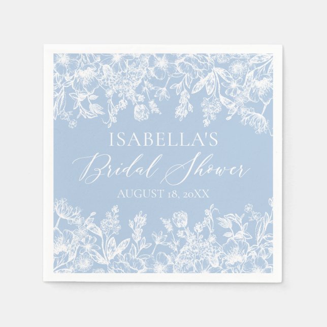 Elegant Dusty Blue Wildflower Bridal Shower  Napkins (Front)