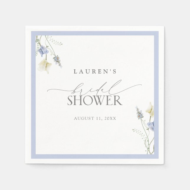 Elegant Dusty Blue Wildflower Bridal Shower Napkins (Front)