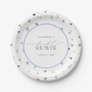 Elegant Dusty Blue Wildflower Bridal Shower Paper Plates
