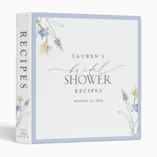 Elegant Dusty Blue Wildflower Bridal Shower Recipe 3 Ring Binder