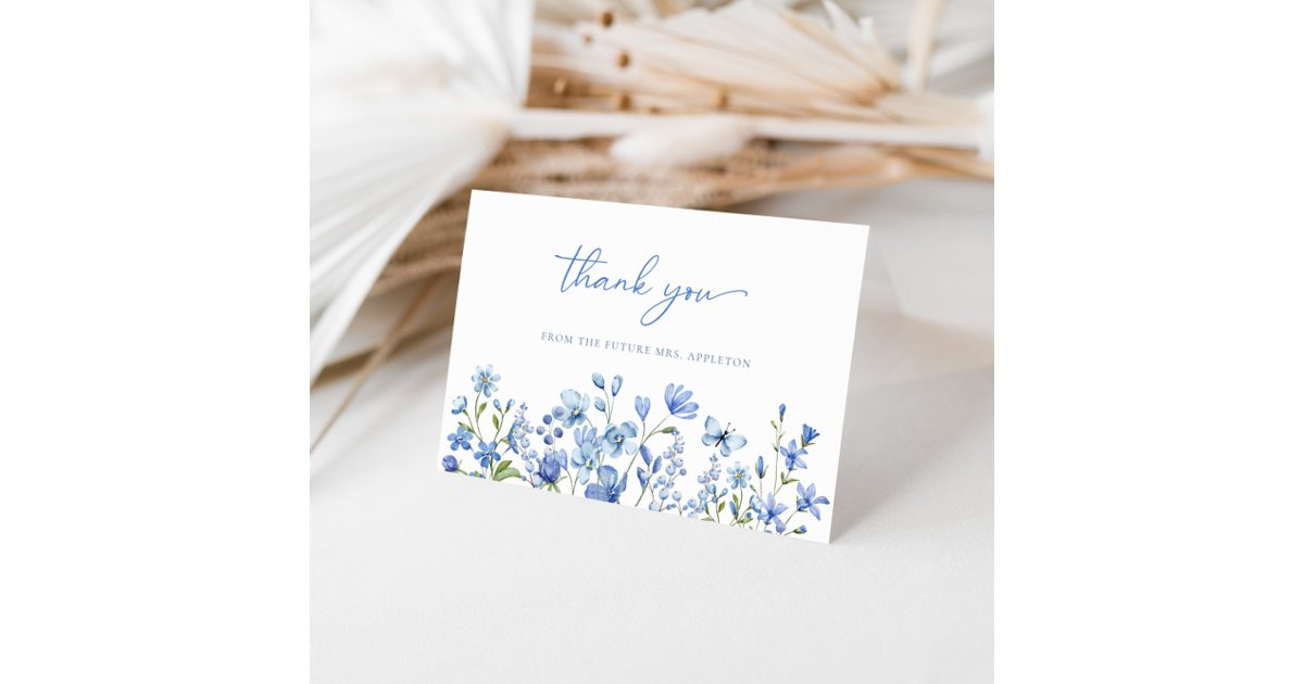 Elegant Dusty Blue Wildflower Bridal Shower Thank You Card | Zazzle