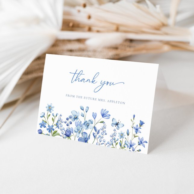 Elegant Dusty Blue Wildflower Bridal Shower Thank You Card (Creator Uploaded)