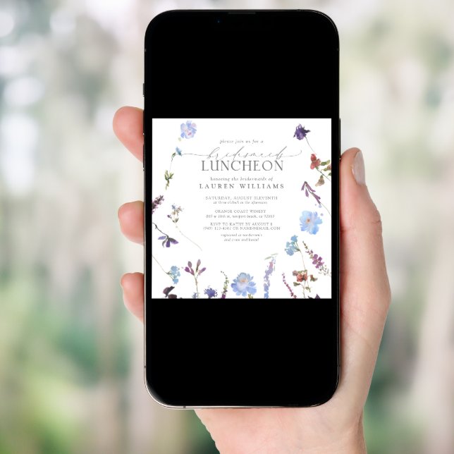 Elegant Dusty Blue Wildflower Bridesmaid Luncheon Invitation (Front Digital)