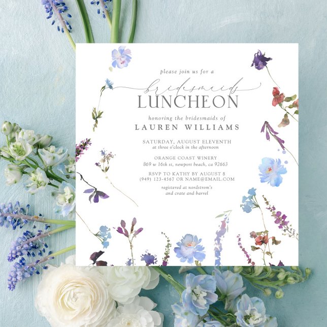 Elegant Dusty Blue Wildflower Bridesmaid Luncheon Invitation (Creator Uploaded)