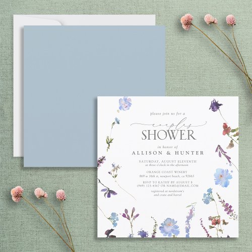 Elegant Dusty Blue Wildflower Couples Shower Invitation