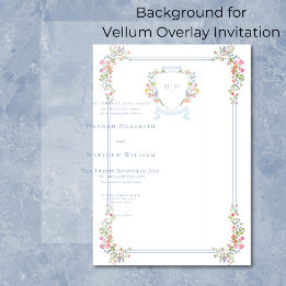 Elegant Dusty Blue Wildflower Crest Background Invitation
