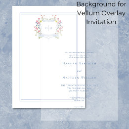 Elegant Dusty Blue Wildflower Crest Background Invitation