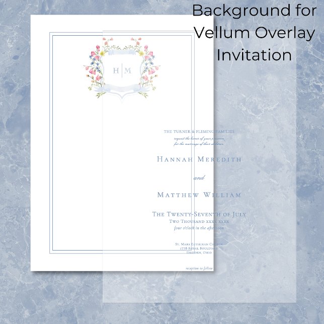 Elegant Dusty Blue Wildflower Crest Background Invitation (Creator Uploaded)