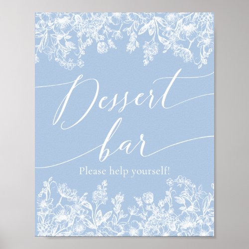 Elegant Dusty Blue Wildflower Dessert Bar Sign